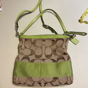 Classic Brown and Lime Green Coach Shoulder Bag